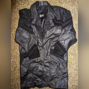 Vintage 80's Comint ® 100% Leather and suede trench coat jacket M